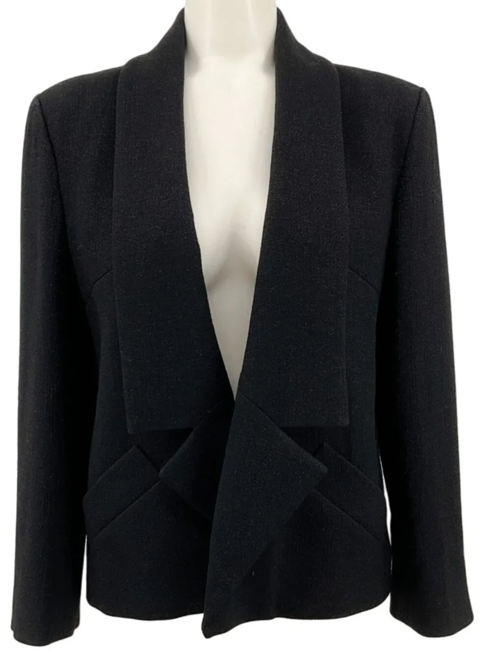 Chanel Black Wool Cropped Open Front Jacket